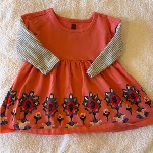 Tea Collection Coral and Gray Casual Dress